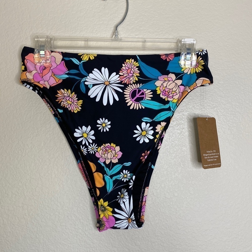 Hobie high waisted swim bottoms women’s large black flowers NWT
